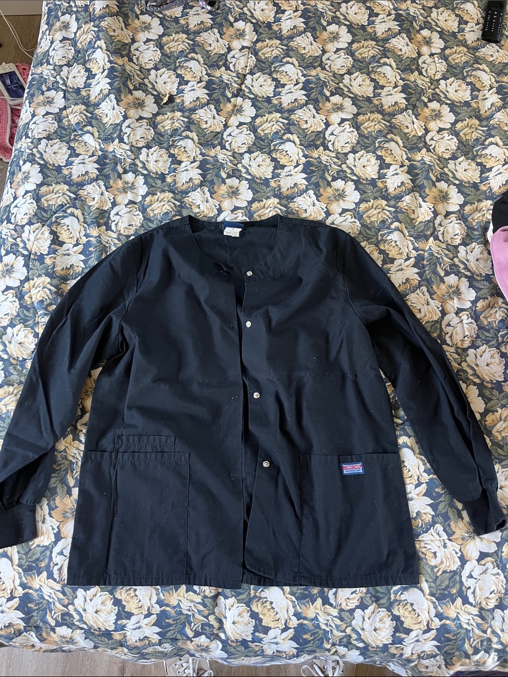 Black Medical Scrub Jacket with Front Pockets